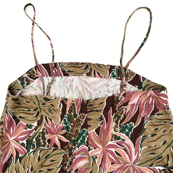 Madewell Goldie Mini Dress in 100% Linen Dark Coffee Tropical Print - Picture 11 of 11